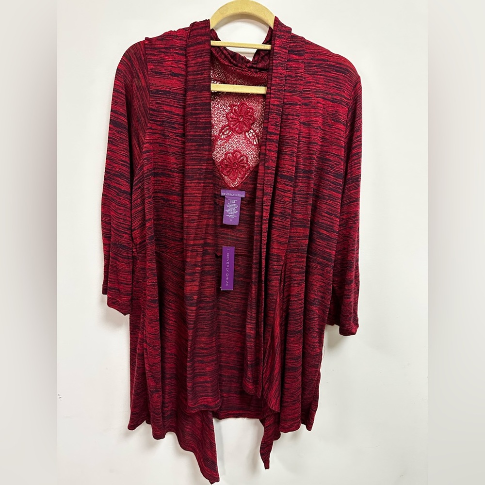 womens Plus Beverly drive Lace Back Cardigan Red 1X